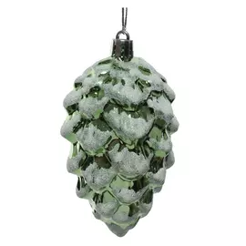 подвеска Шишка заснеженная 9см пластик зеленая