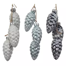 подвеска Шишки заснеженные 3х6см стекло цвет-2 в асс-те