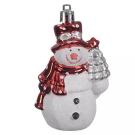 подвеска Снеговик 8см пластик бело-красный
