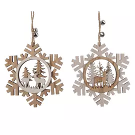 подвеска Снежинка 12см дерево натуральная в асс-те