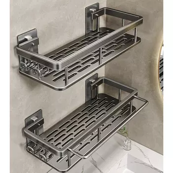 полка для ванной прямоугольная двойная алюминий серый