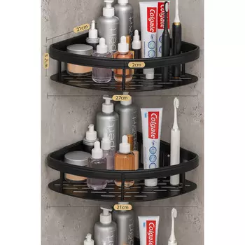 полка для ванной угловая двойная алюминий черный