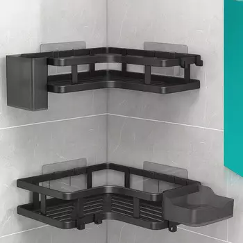 полка для ванной угловая двойная сталь черный