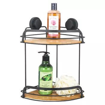 полка угловая двухъярусная 20х20х30см вакуумное крепление металл бамбук