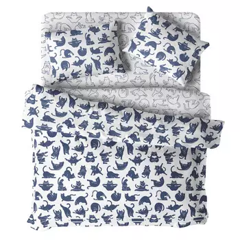 постельное белье дуэт ВОЛШЕБНАЯ НОЧЬ Йога коты ранфорс 2 нав.50х70см, арт.790545