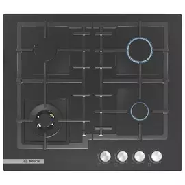 поверхность газ на стекле BOSCH PNH6B6O92R 4 конфорки чугун черный