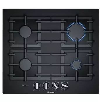 поверхность газ на стекле BOSCH PPP6A6B90 4 конфорки чугун черный