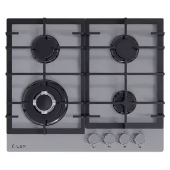 поверхность газ на стекле LEX GVG 645 GR 4 конфорки чугун серый