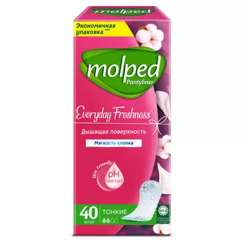 прокладки MOLPED Pantyliner Everyday Freshness Мягкость хлопка тонкие 40шт