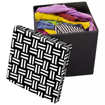 пуф складной Плетенка с отделением для хранения 300x300x300мм черно-белый полиэстер/МДФ