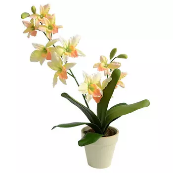 растение искусственное Орхидея цимбидиум в кашпо желтая 60см