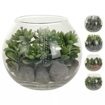 растение искусственное Суккулент с камнями в кашпо 12см в асс-те