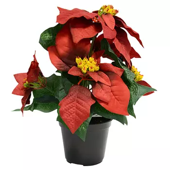 растение искусственное в горшке Пуансеттия красная 26см