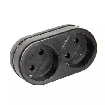 разветвитель 2 гнезда б/з 6А 2T черный