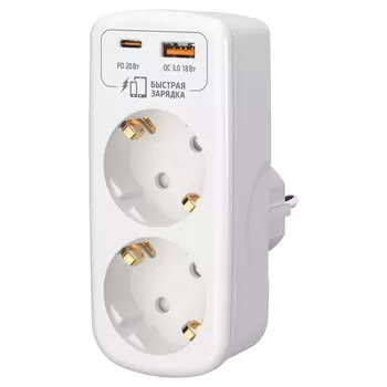 разветвитель-адаптер ФОТОН USB 16А с/з 1USB-A+1USB-C быстрая зарядка белый