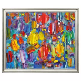 репродукция в раме ЦВЕТНЫЕ РЫБКИ 600х500мм холст