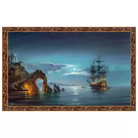 репродукция в раме ЛУННАЯ НОЧЬ, 1000х600 мм, бумага, МДФ