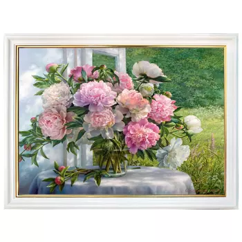 репродукция в раме ПИОНЫ У ОКНА 400х300мм бумага/МДФ