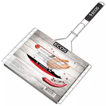 решетка-гриль ECOS 35х25х1,5см хром.сталь, дерево 60см общая длина