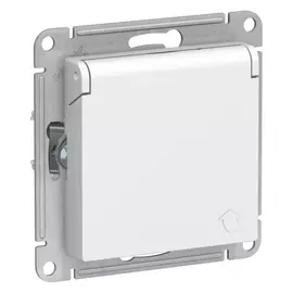 розетка 1 пост Atlas Design с заземлением, с защитной шторкой с крышкой IP20, белый