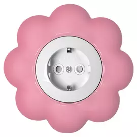 розетка 1 пост DE FRAN Happy Цветок с заземлением, с защитной шторкой, 16A, белый, розовый