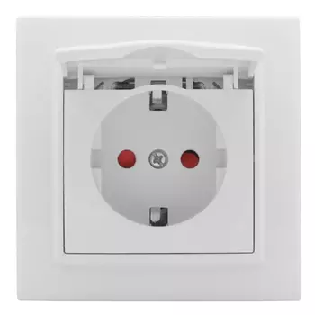 розетка 1 пост EKF Минск, 16А с заземлением, с защитной шторкой с крышкой, белый