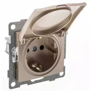 розетка 1 пост GUSI Bravo с/з с з/ш и крышкой IP44 16А 250В шампань