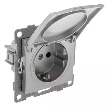 розетка 1 пост GUSI Bravo с/з с з/ш и крышкой IP44 16А 250В серебро