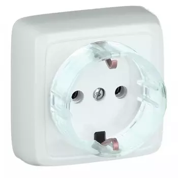 розетка 1 пост HEGEL Alfa Slim с заземлением, с защитной шторкой, белый (стакан)