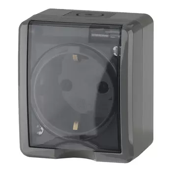 розетка 1 пост ЭРА Эксперт IP54 с заземлением серый