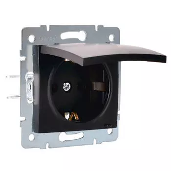 розетка 1 пост LEZARD Karina с/з б/ш 16А с крышкой черный бархат