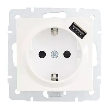 розетка 1 пост LEZARD Vesna с/з + USB разъём жемчужно-белый перламутр