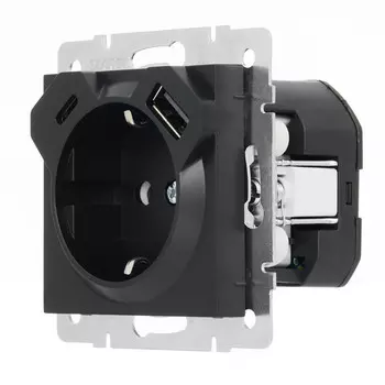 розетка 1 пост LEZARD Vesna с/з TC+USB разъём чёрный бархат