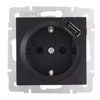 розетка 1 пост LEZARD Vesna с/з + USB разъём чёрный бархат