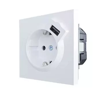 розетка 1 пост LEZARD Zima с/з + USB разъём белый