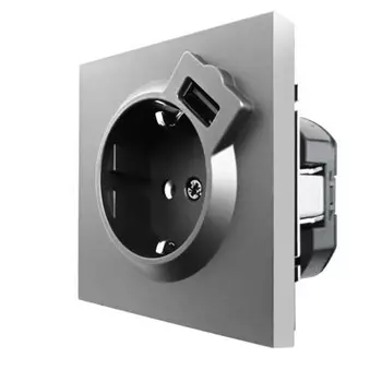 розетка 1 пост LEZARD Zima с/з + USB разъём серый матовый