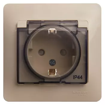 розетка 1 пост SCHNEIDER ELECTRIC Glossa IP44 с/з с/к с/ш бежевый