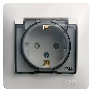 розетка 1 пост SCHNEIDER ELECTRIC Glossa IP44 с/з с/к с/ш белый