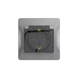 розетка 1 пост SCHNEIDER ELECTRIC Glossa IP44 с заземлением с крышкой, с защитной шторкой, алюминий