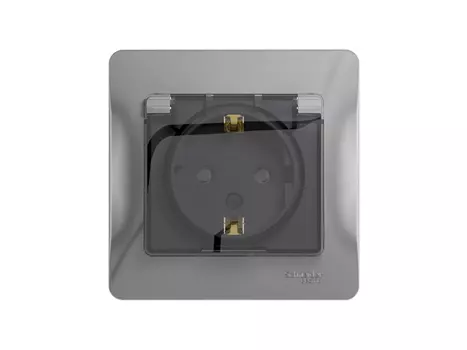 розетка 1 пост SCHNEIDER ELECTRIC Glossa IP44 с заземлением с крышкой, с защитной шторкой, алюминий