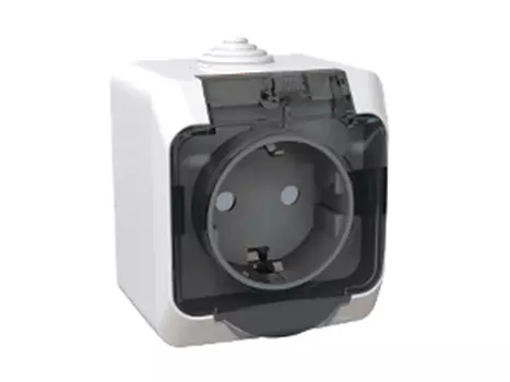 розетка 1 пост SCHNEIDER ELECTRIC Этюд IP44 с заземлением с крышкой, с защитной шторкой, белый