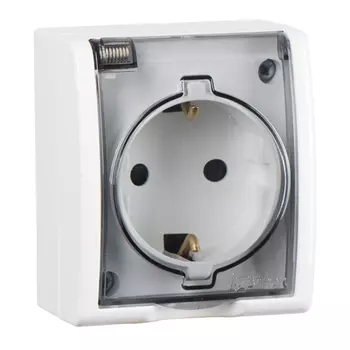 розетка 1 пост SIMON серия 15 Aqua IP54 с/з с/к с/ш белый