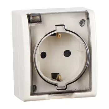 розетка 1 пост SIMON, серия 15 Aqua IP54 с заземлением с крышкой, с защитной шторкой, слоновая кость