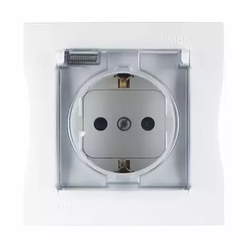 розетка 1 пост SIMON серия 15 IP44 с/з с/ш с/к белый