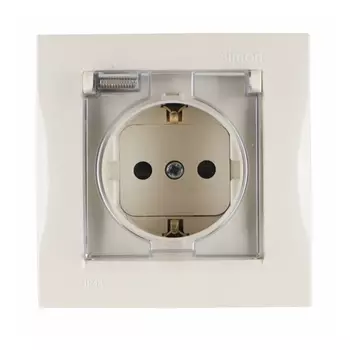 розетка 1 пост SIMON серия 15 IP44 с/з с/ш с/к слоновая кость