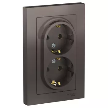 розетка 2 поста Atlas Design с/з в сборе мокко