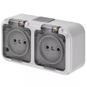 розетка 2 поста BYLECTRICA Пралеска Аква б/з IP54 16А 250В серый