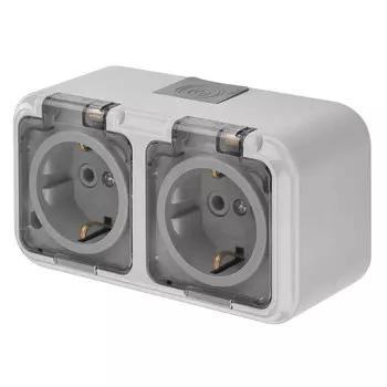 розетка 2 поста BYLECTRICA Пралеска Аква с/з IP54 16А 250В серый