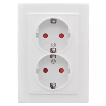 розетка 2 поста EKF Минск, 16А с заземлением, с защитной шторкой, белый