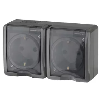 розетка 2 поста ЭРА Эксперт IP54 с заземлением серый